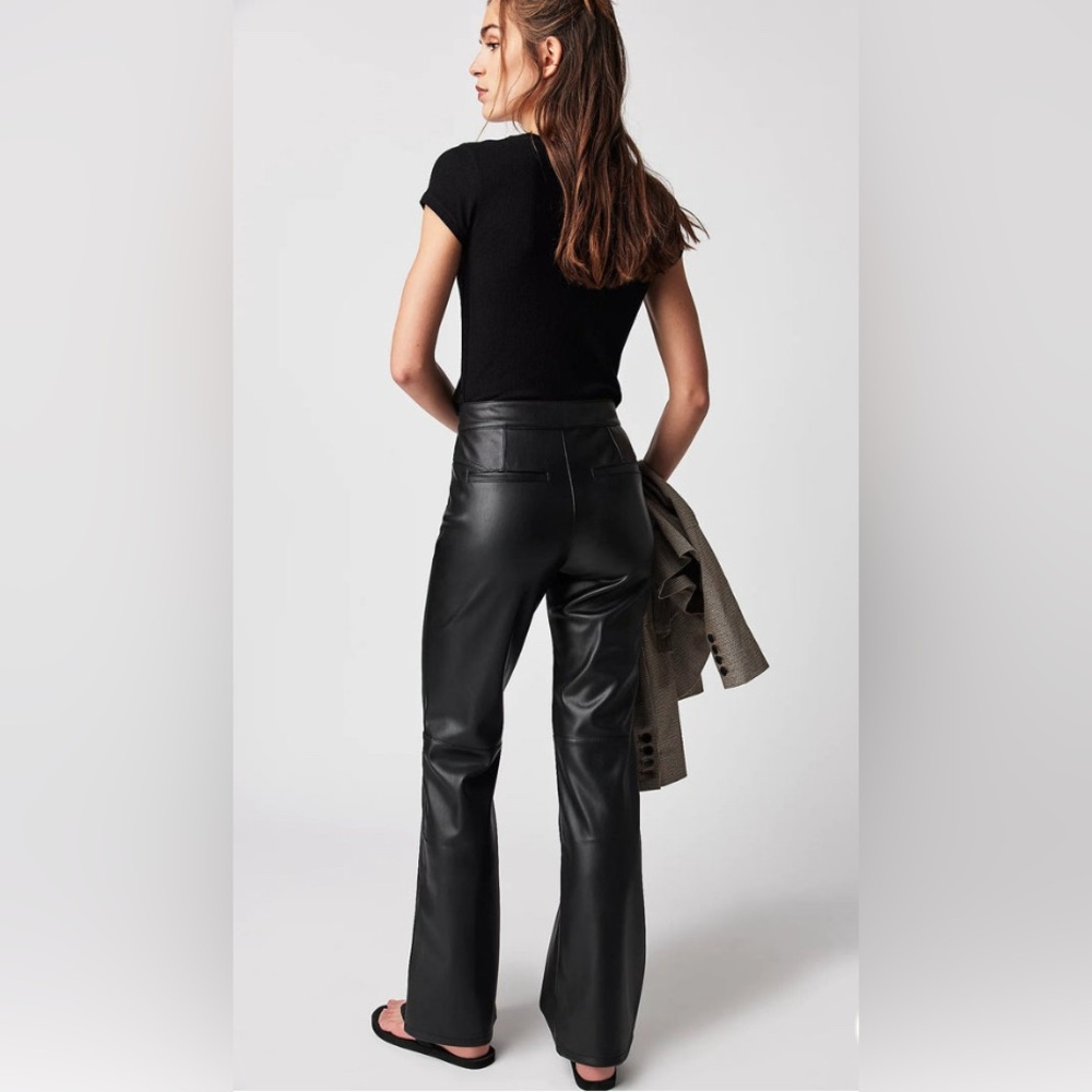 FREE PEOPLE UPTOWN HIGH RISE VEGAN LEATHER PANTS BLACK SIZE 0 SLIM FLARE - Picture 3 of 5